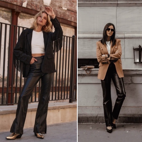 Vintage BCBGMaxAzria Lea Pants Leather Straight Chic Retro Western Brown 10 - Picture 2 of 16